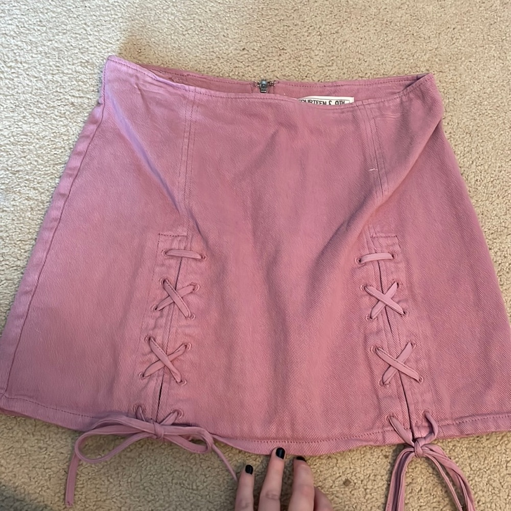 Anthropologie Rose Pink Lace-Up Mini Skirt